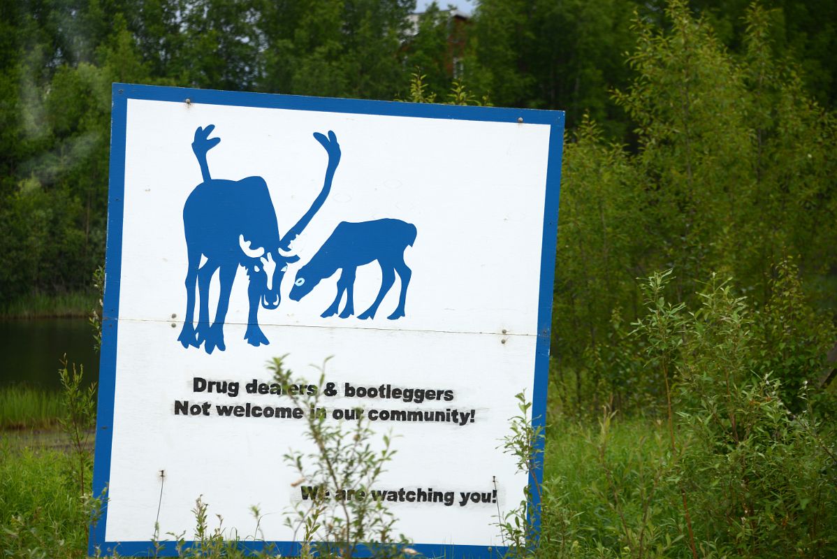 05A Drug Dealers and Bootleggers Not Welcome In Our Community Sign At Fort McPherson Northwest Territories On Day Tour From Inuvik To Arctic Circle